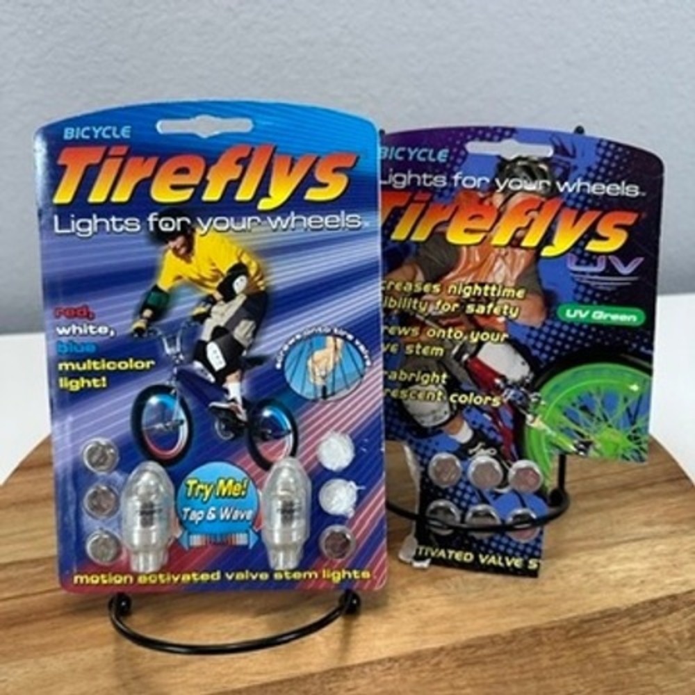Y2K Tireflys Bicycle Valve Stem Lights Multicolor & Extra Batteries for Green